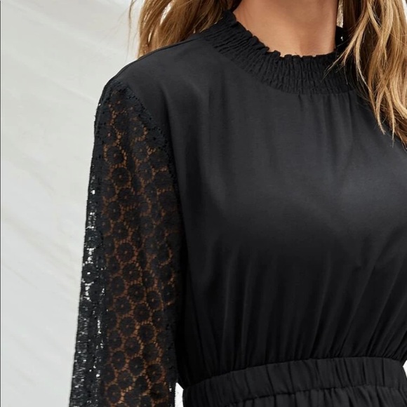 Lace Panel Shirred Neck Dress - Picture 4 of 4